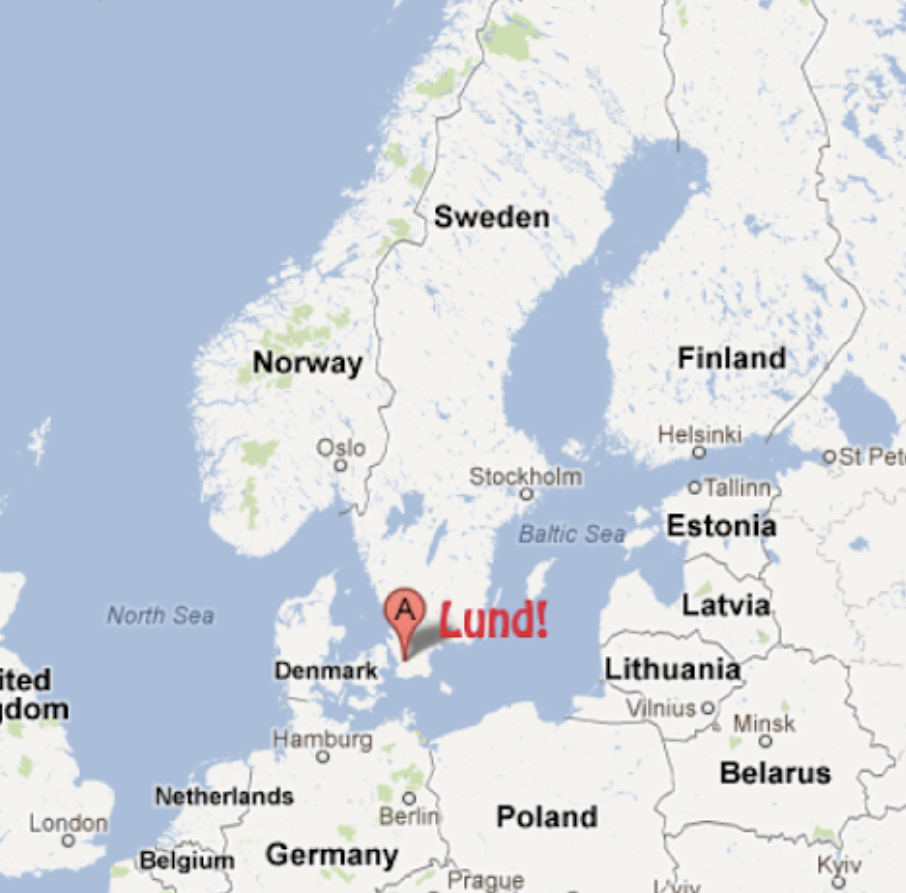 ルンドの場所を示すGoogle Map